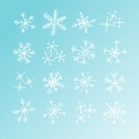 Hand drawn set of snowflakes. Abstract doodle drawing snow. Vector art illustrationのイラスト素材