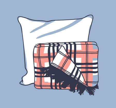 Hand drawn illustration pillow and plaid. Creative ink art work. Actual vector drawing sleeping setのイラスト素材