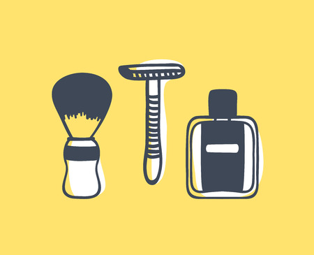 Hand drawn illustration tools for shaving. Creative ink art work. Actual vector barbershop drawingのイラスト素材