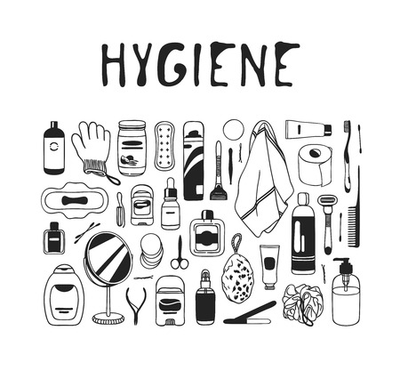 Hand drawn hygiene illustration. Actual vector bath drawingのイラスト素材