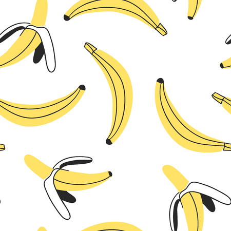 Hand drawn seamles pattern with tropical fruit. Vector artistic drawing food. Summer illustration bananaのイラスト素材