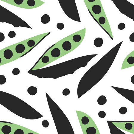 Hand drawn seamless pattern with bean. Vector artistic drawing food. Summer illustration green peasのイラスト素材