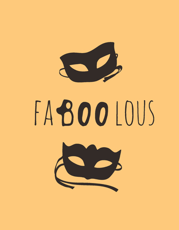 Hand drawn illustration Mask and Quote. Creative ink art work. Actual vector drawing. Artistic isolated Halloween object and text: fa BOO lousのイラスト素材