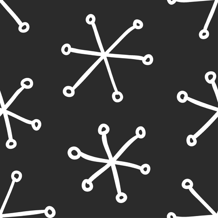 Hand drawn seamless pattern. Black and white  background. Abstract  doodle drawing snowflake. Vector art illustration snowのイラスト素材