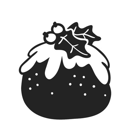 Hand drawn Christmas pudding on white background. Creative ink art work. Actual vector doodle drawingのイラスト素材
