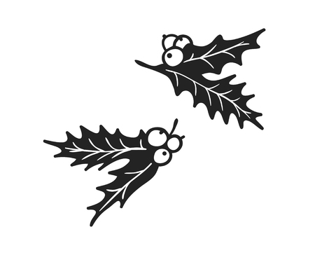 Hand drawn Christmas holly on white background. Creative ink art work. Actual vector doodle drawingのイラスト素材