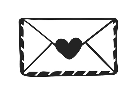 Hand drawn Fashion Illustration Romantic letter isolated on white background. Creative ink art work. Actual vector drawing of Holiday things. Happy Valentine's Day setのイラスト素材