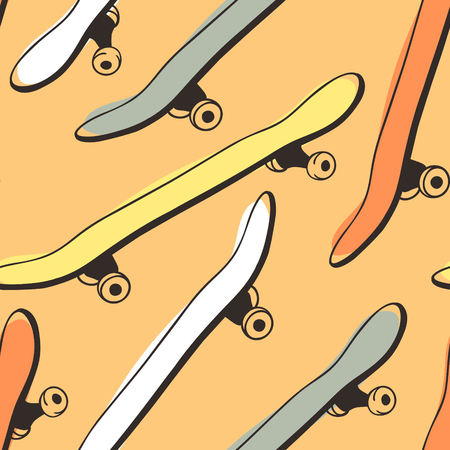 Hand drawn seamless pattern with skateboard. Artistic doddle background. Vector creative ink art work. Fashion illustration skate
のイラスト素材