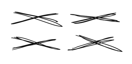 Hand drawn set of objects for design use. Black Vector doodle cross lines on white background.  Abstract pencil drawing stripes. Artistic illustration grunge elements strokesのイラスト素材
