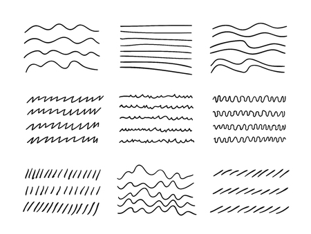 Hand drawn set of objects for design use. Black Vector doodle lines on white background.  Abstract pencil drawing stripes. Artistic illustration grunge elements strokesのイラスト素材