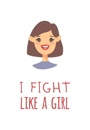 Cartoon style character American or European girl. Vector illustration caucasian women and feminism quote I FIGHT LIKE A GIRLのイラスト素材