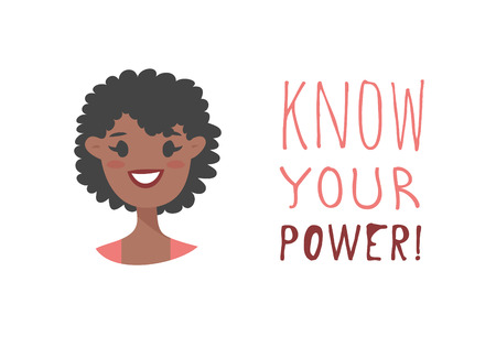 Cartoon style character African American girl. Vector illustration black women and feminism quote KNOW YOUR POWER!のイラスト素材