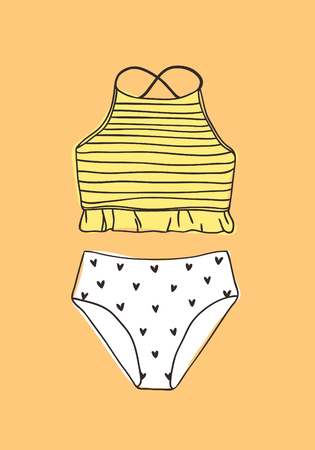 Hand drawn summer bikini illustration. Actual tropical vector background. Artistic doodle drawing. Creative ink art workのイラスト素材