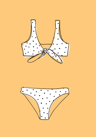 Hand drawn summer bikini illustration. Actual tropical vector background. Artistic doodle drawing. Creative ink art workのイラスト素材