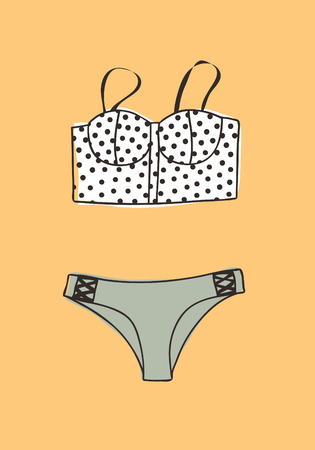 Hand drawn summer bikini illustration. Actual tropical vector background. Artistic doodle drawing. Creative ink art workのイラスト素材