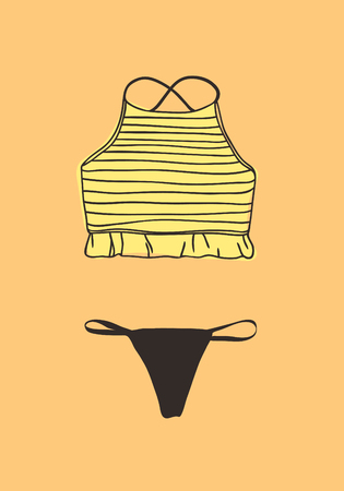 Hand drawn summer bikini illustration. Actual tropical vector background. Artistic doodle drawing. Creative ink art workのイラスト素材
