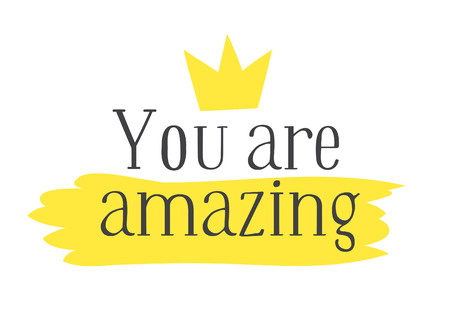 Hand drawn illustration and text YOU ARE AMAZING. Positive quote for today and doodle style element. Creative ink art work. Actual vector drawingのイラスト素材