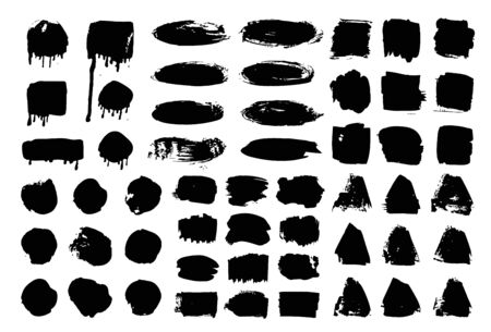 Set of hand drawn pattern with black paint object for design use. Abstract brush drawing. Vector art illustration grungeのイラスト素材