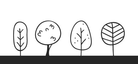 Hand drawn set of trees. Eco background. Abstract  doodle drawing woods. Vector art illustration plantsのイラスト素材