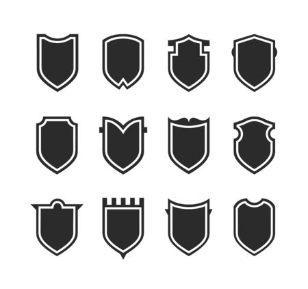 Flat Clip art Design Elements. Set of Vector set of Shield Silhouette. Different Coat Arms signsのイラスト素材