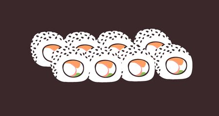 Hand drawn illustration sea food. Creative ink art work Asian dinner. Actual vector drawing sushi rollのイラスト素材