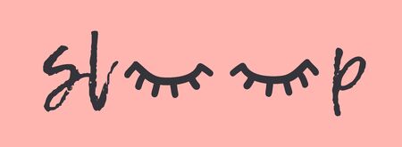 Hand drawn objects about Sleep Routines and text.Vector Cozy Illustration. Creative artwork. Set of doodle and quoteのイラスト素材