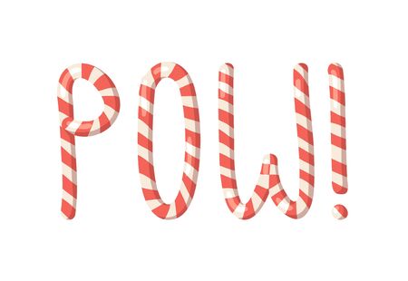 Cartoon vector illustration Christmas Candy Cane. Hand drawn font. Actual Creative Holidays sweet alphabet and word POW!のイラスト素材