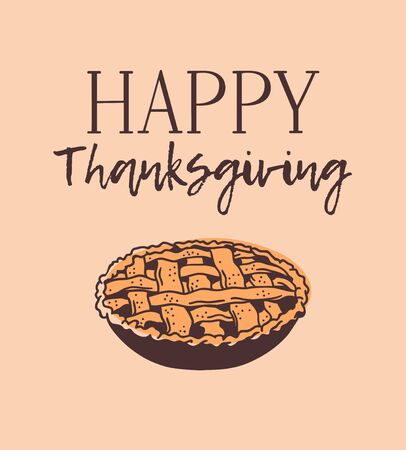 Hand drawn autumn holidays illustration. Creative ink art work. Actual vector drawing. Thanksgiving Day Pumpkin Pieのイラスト素材