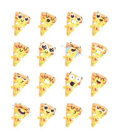 Cartoon drawing set of fast food emoji. Hand drawn emotional meal. Actual illustration italian cuisine. Creative ink art work pizzaのイラスト素材