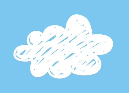 Set of funny clouds in doodle style on blue background. Hand drawn illustration cartoon sky. Creative art work. Actual vector weather drawingのイラスト素材