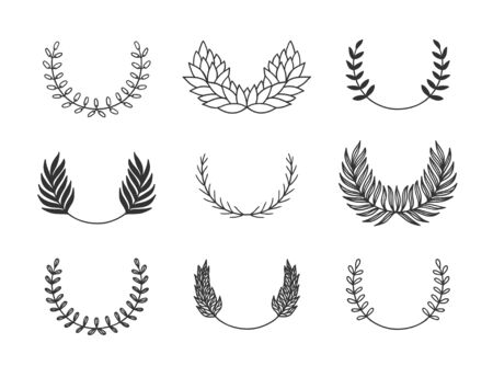 Hand drawn set of objects for design use. Black Vector doodle flower on white background.  Abstract pencil boho drawing twig. Artistic illustration elements plantのイラスト素材