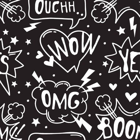 Hand drawn seamless pattern with speech bubbles for text. Vector pop art background and words. Doodle element for dialog or comicのイラスト素材