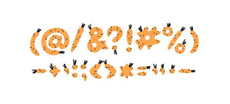 Hand drawn Carrot ABC, sign and symbol. Cartoon vector illustration veggies font.  Flat drawing vegetarian food. Actual Creative Vegan art workのイラスト素材