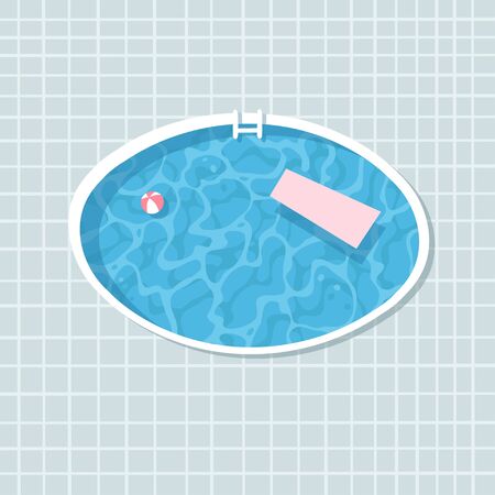 Hand drawn summer illustration luxury pool. Actual tropical vector background. Artistic cartoon drawing water texture. Creative  Relax Vibes art workのイラスト素材