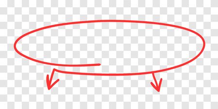 Hand drawn object for design use. Red doodle circle frame and arrows on transparent background. Abstract pen drawing. Vector art illustrationのイラスト素材