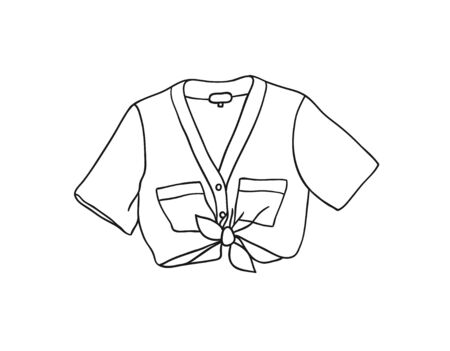 Hand Drawn Fashion Illustration Season Wear. Creative ink art work Summer Outfit Element. Actual vector drawing crop top. Black contour object on white background isolatedのイラスト素材