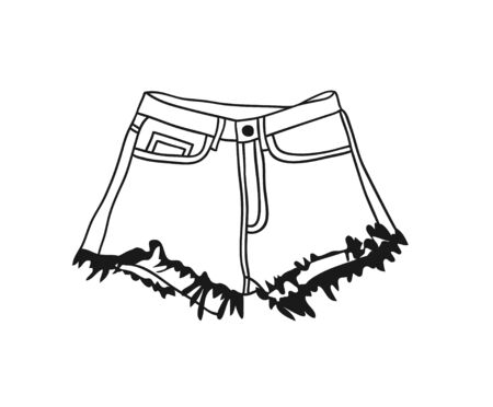 Hand Drawn Fashion Illustration Season Wear. Creative ink art work Summer Outfit Element. Actual vector drawing short. Black contour object on white background isolatedのイラスト素材