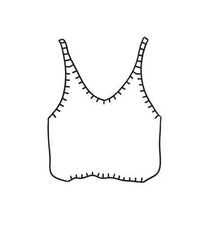 Hand Drawn Fashion Illustration Season Wear. Creative ink art work Summer Outfit Element. Actual vector drawing crop top. Black contour object on white background isolatedのイラスト素材