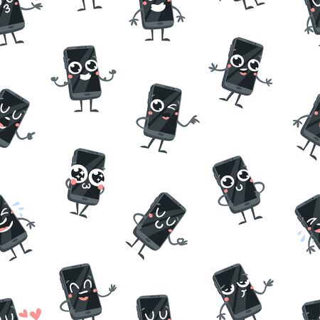 Cartoon drawing set of gadget  emoji. Hand drawn emotional phone.Actual Vector illustration character. Creative ink art workのイラスト素材