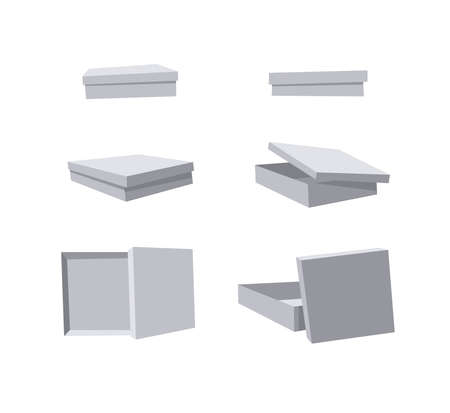 Carton Open and Closed Recycling Boxes Set. Cartoon Style Illustration Delivery Packaging. Flat Graphic Design Forwarding Clip Art. Vector Collection Mockup Isolated on White Backgroundのイラスト素材