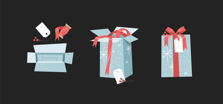 Cartoon Illustration Christmas Gift Box isolated. Creative Flat Style Art Work Collection. Actual...