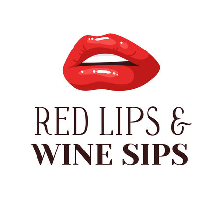Sexy Female Lips with Red Lipstick and text. Vector Fashion Illustration Woman Mouth with Quote. Gestures Collection Expressing Different Emotionsのイラスト素材