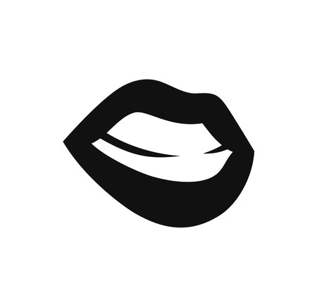 Sexy Female Lips with Matt Black Lipstick. Flat Style Vector Fashion Illustration Woman Mouth. Gestures Collection Expressing Different Emotionsのイラスト素材