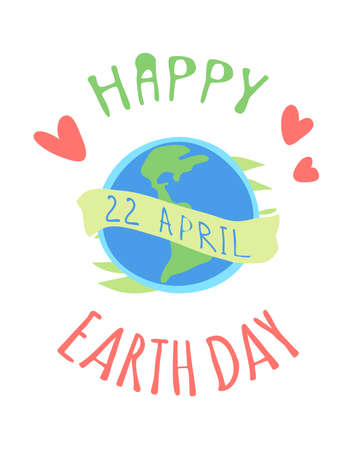 Hand Drawn Childish Illustration Our Home. Vector Drawing Smiling Planet. Cartoon Solar System object. World earth day cardのイラスト素材