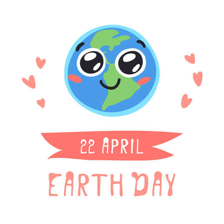 Hand Drawn Childish Illustration Our Home. Vector Drawing Smiling Planet. Cartoon Solar System object. World earth day cardのイラスト素材