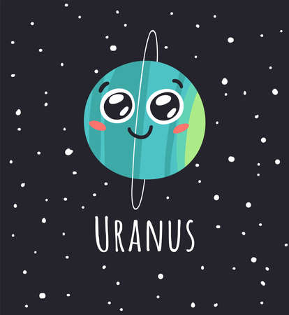 Hand Drawn Childish Illustration Gas Giant in Cosmos. Vector Drawing Planet in Space. Cartoon Solar System object Uranusのイラスト素材