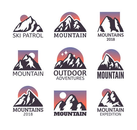 Hand Drawn Mountain Isolated. Vector Illustration Ski Resort Logo. Drawing Camping Element Winter Landscapeのイラスト素材
