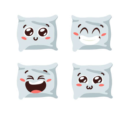 Hand Drawn Funny Pillow Emoji. Cartoon Character Sleeping Element Emoticon. Facial Expression Vector Illustration.のイラスト素材