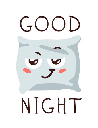 Hand Drawn Funny Pillow Emoji. Cartoon Character Sleeping Element Emoticon. Facial Expression Vector Illustration.のイラスト素材