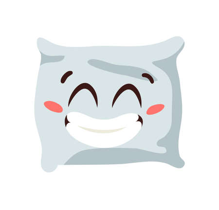 Hand Drawn Funny Pillow Emoji. Cartoon Character Sleeping Element Emoticon. Facial Expression Vector Illustration.のイラスト素材